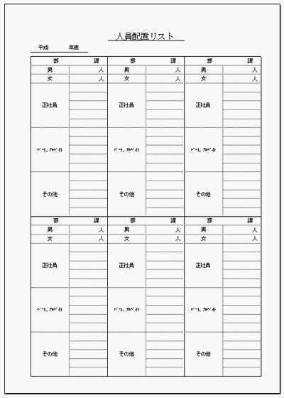 人員配置リストのフォーマット