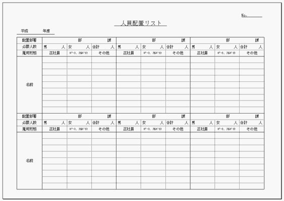 無料でダウンロードできる人員配置リスト