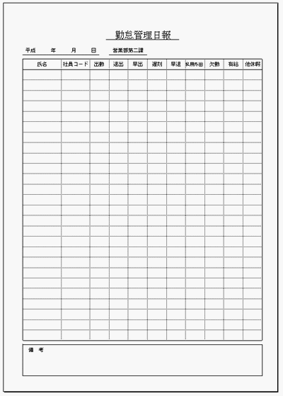 勤怠管理日報のフォーマット