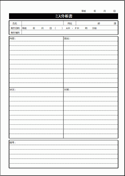 ミス分析書のフォーマット