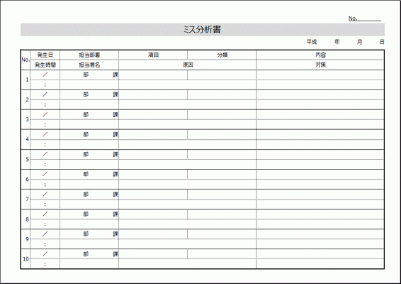 Excelで作成したミス分析書