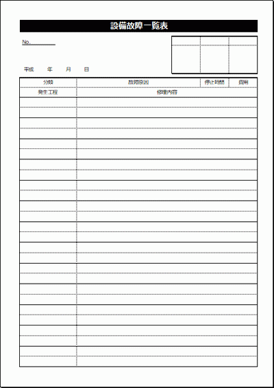 設備故障一覧表のフォーマット