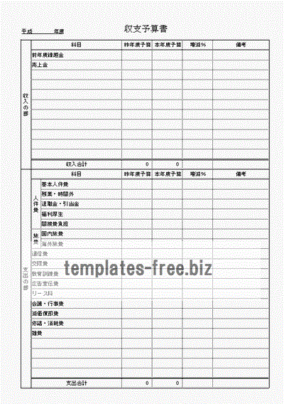 無料でダウンロードできる収支予算書