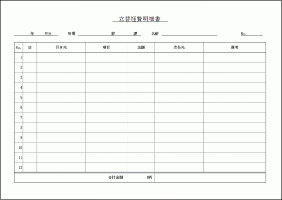 Excelで作成した立替経費明細書