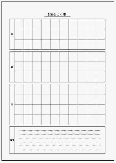 100タスク表のフォーマット