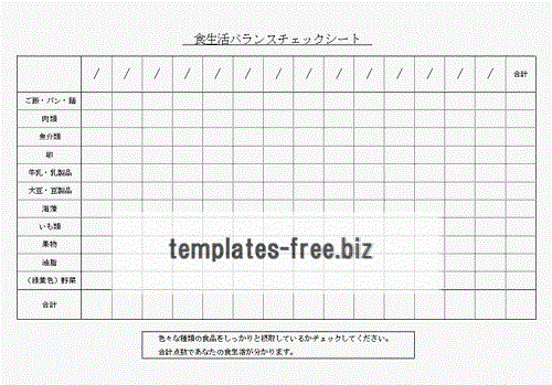 Excelで作成した食生活バランスチェックシート