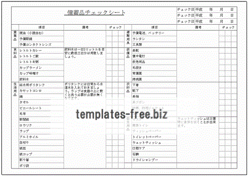 Excelで作成した防災備蓄品チェックシート