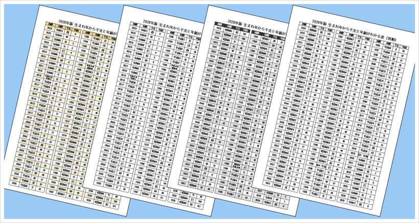 2029年版 生まれ年から干支と年齢がわかる表のフォーマット（Excel）