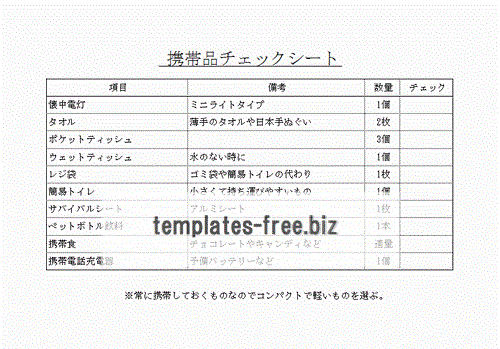 Excelで作成した携帯品チェックリスト