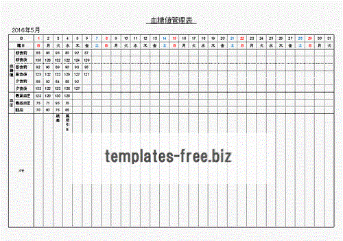 Excel血糖値管理表