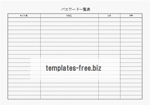 パスワード一覧表のフォーマット