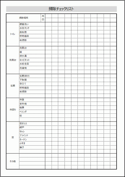 Excelで作成した掃除チェックリスト